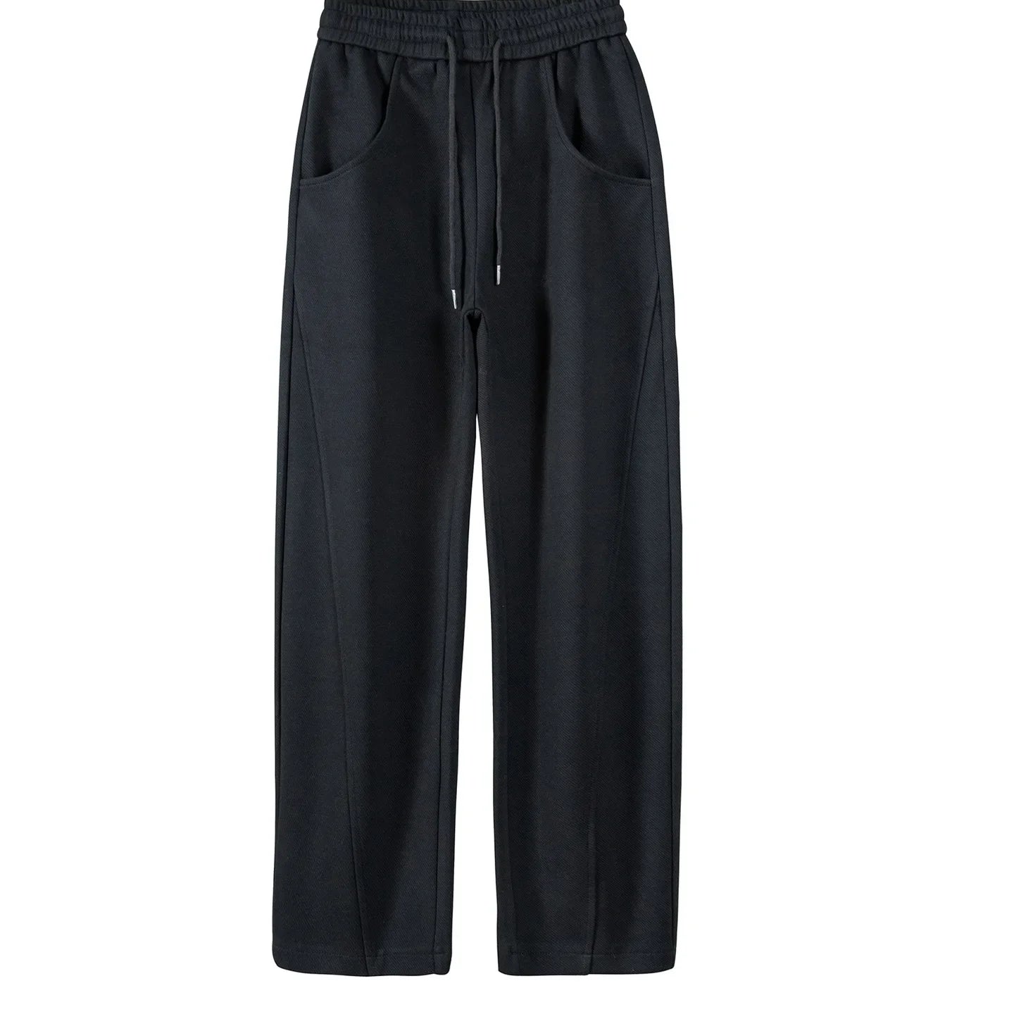 Leisure sanitary pants, feminine temperament, versatile for commuting, fashionable elastic waist pocket, straight tube black