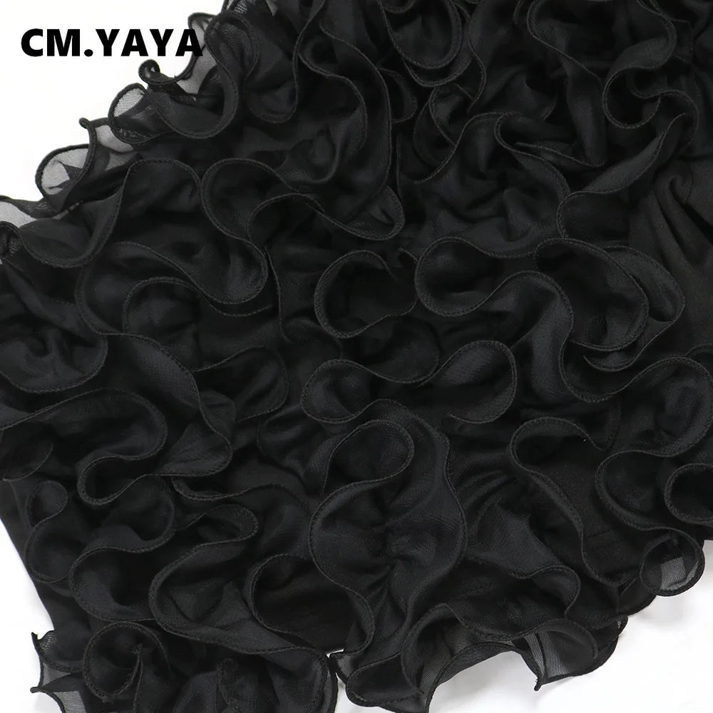 CM.YAYA Women Ruffles One Sleeve Skew Collar Tunic Blouse and Shirt Tops 2024 Summer Streetwear Night Club Party Beach Tops