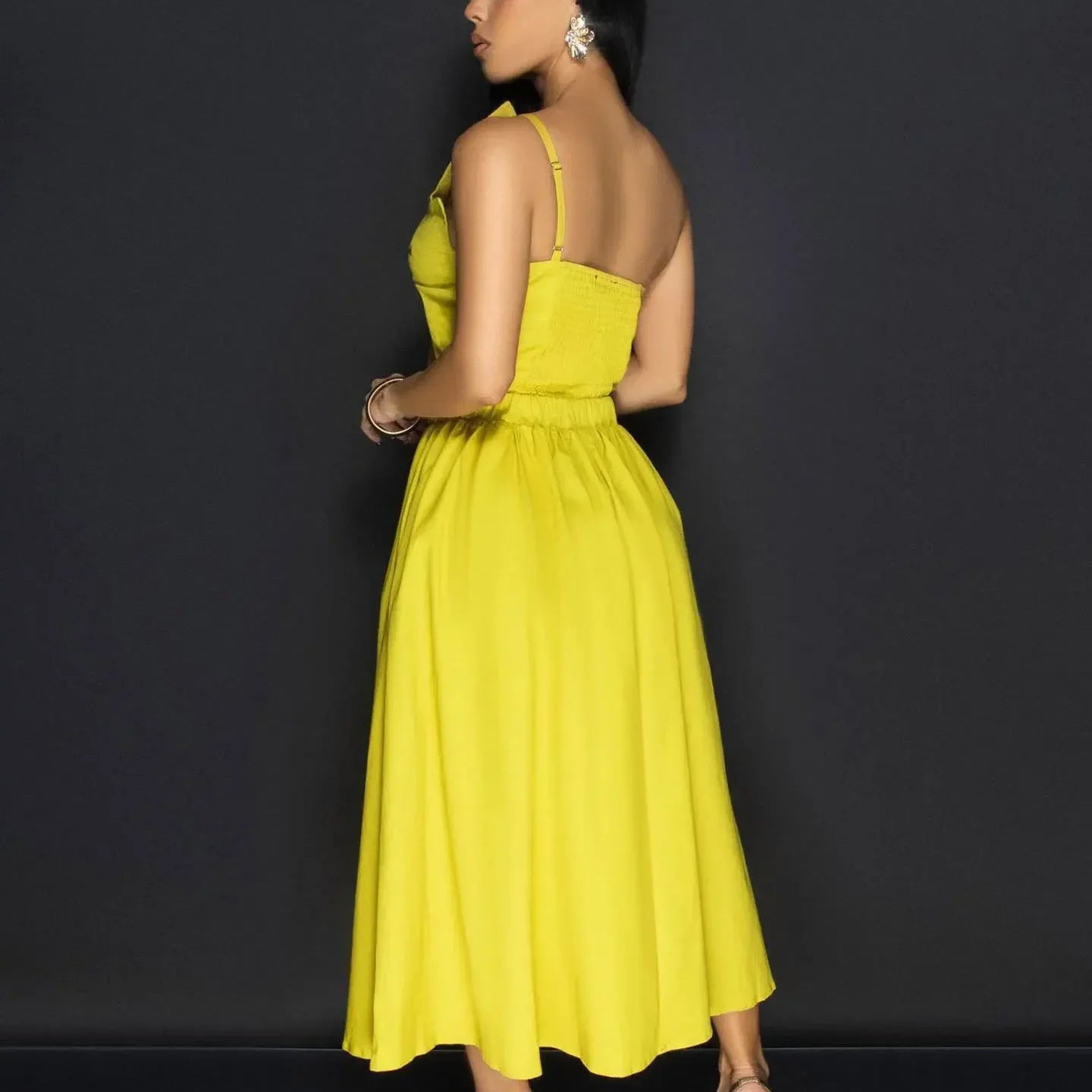 CM.YAYA Women Big Petal Front Strapless Midi Long Dress 2024 Summer Street Vestidos Sexy Party Evening Chic Big Swing Dresses