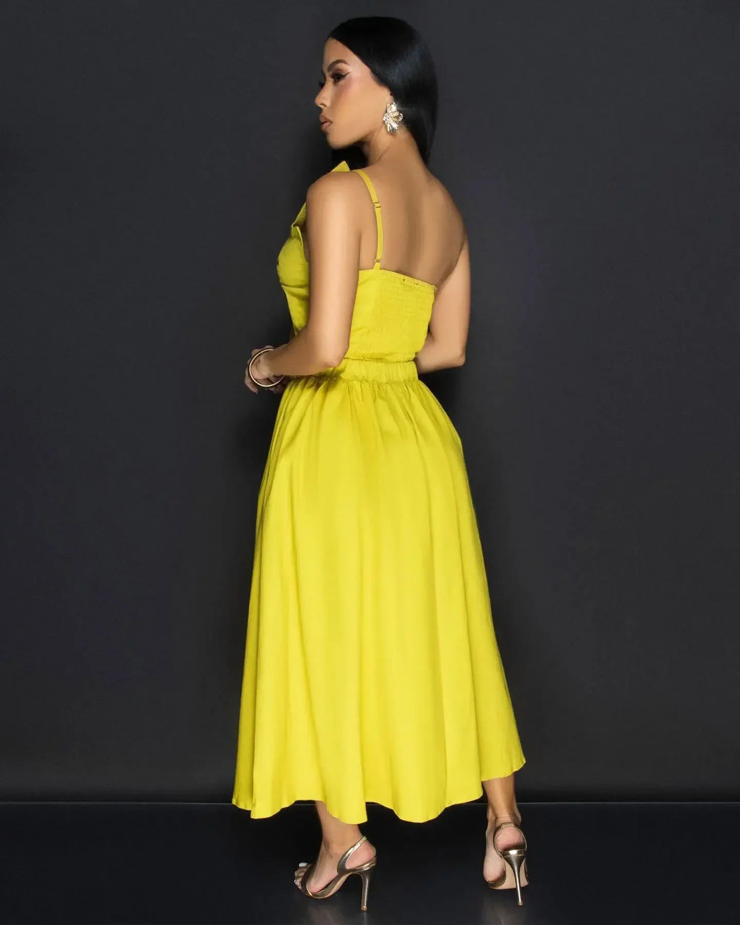 CM.YAYA Women Big Petal Front Strapless Midi Long Dress 2024 Summer Street Vestidos Sexy Party Evening Chic Big Swing Dresses