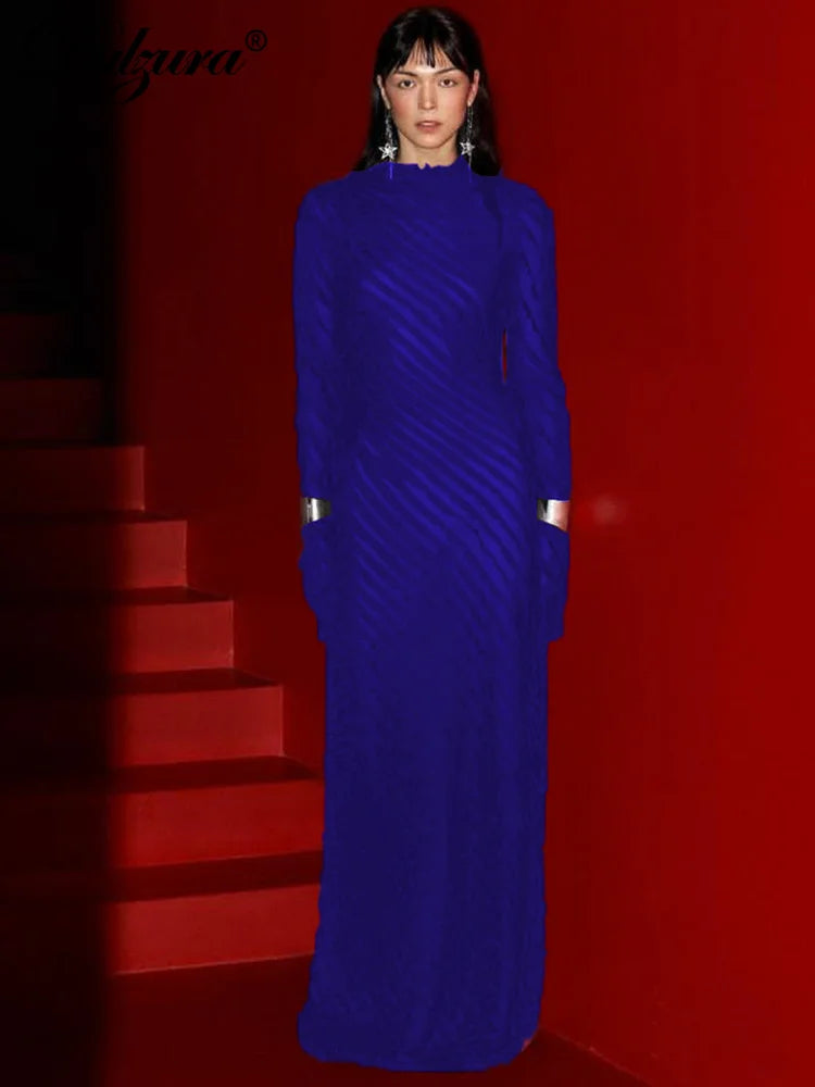 Dulzura Solid Pure Color 3D Ruched Long Sleeves Maxi Dress 2024 Summer Autumn For Women Sexy Clubwear Wholesale Drop Shipping