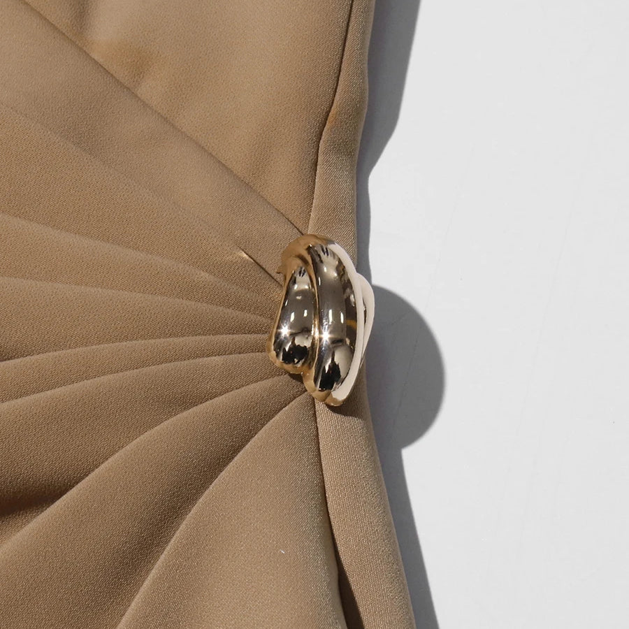 TWOTWINSTYLE Solid Slimming Spliced Folds Irregular Dresses for Women V Neck Long Sleeves Temperament Dress Female Fashion New