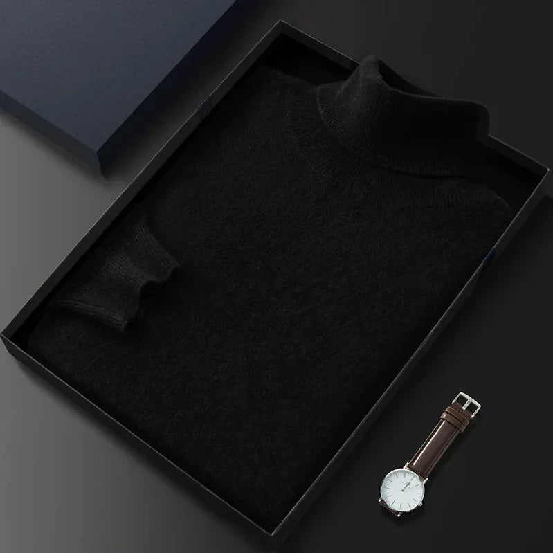 100% Cashmere Turtleneck Men Pullovers Autumn Winter Soft Light Warm Rolled Neck Jumper Jersey Pull Homme Knitted Sweater black