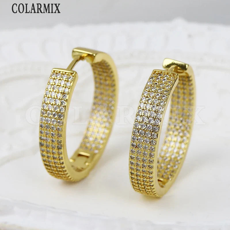 5 Pairs High Quality Classic Hoop Earrings Pave Zircon Gold Elegant Lovely Women Jewelry Party Gift 30960