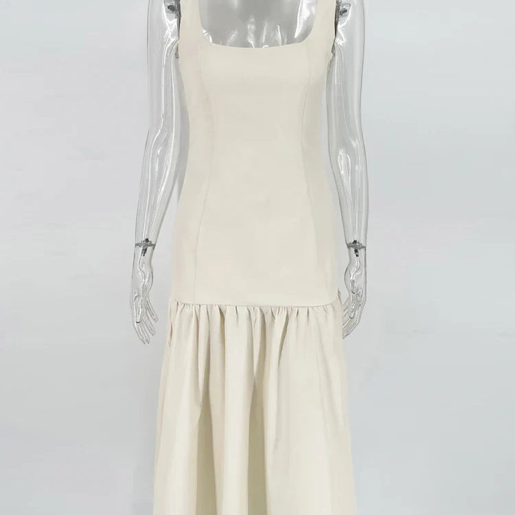 Tossy White Ruffled Patchwork Maxi Dress Female Fashion Slim High Waist Backless Pleated Summer Strapless Female Long Dress 2024