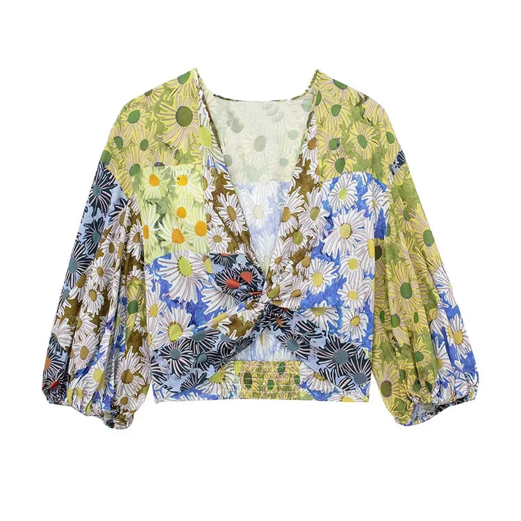 TRAF Women Fashion Printed Pleated Midi Skirt Vintage High Elastic Waist With Drawstrings Female Skirts Mujer casual clothes as picture