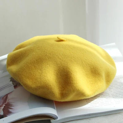 Wool Thick Berets Artist French Beret Women Painter Hat Girls Female Warm Walking Cap yellow 55-57cm