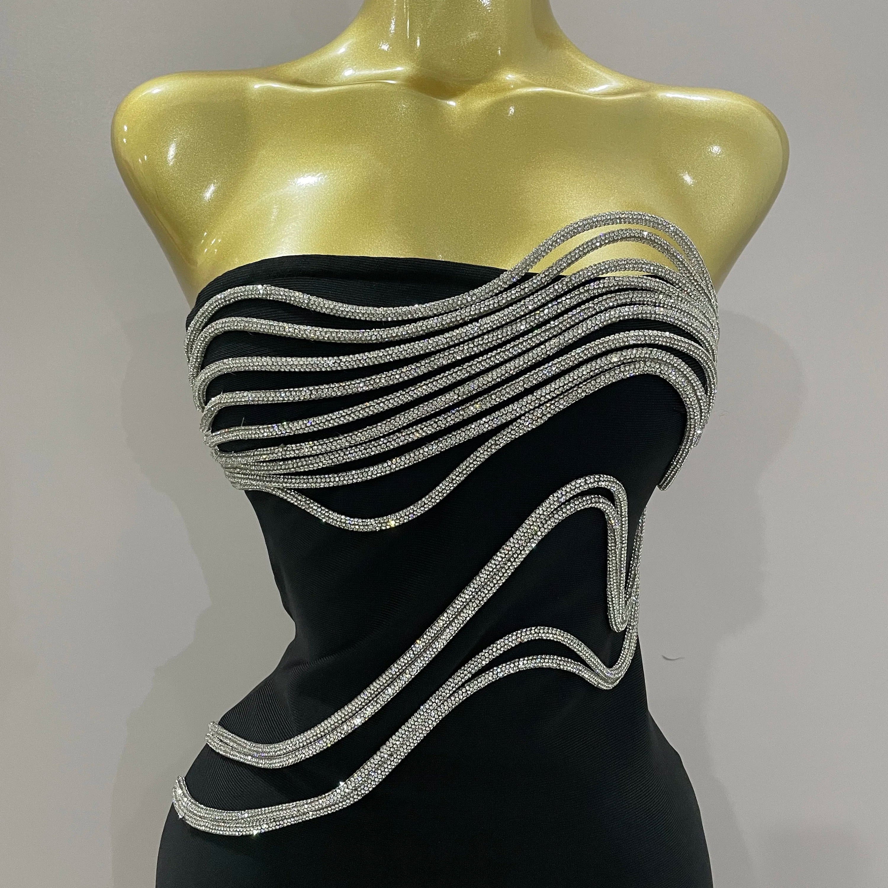 Sexy Strapless Diamond Lines Bodycon Bandage Long Dress 2025 Women Celebrity Red Carpet Elegant Evening Birthday Party Dresses