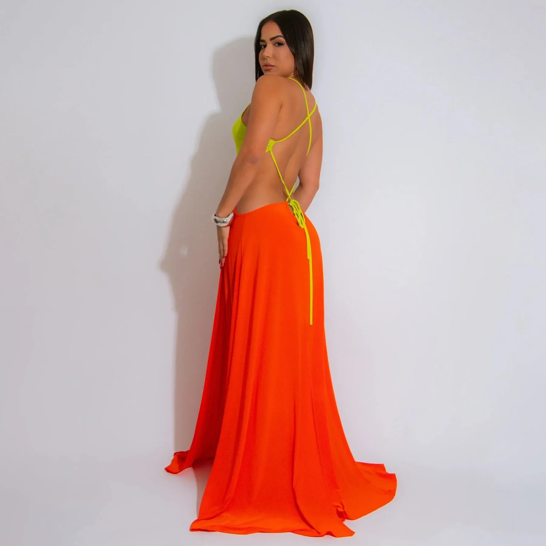 CM.YAYA Women Strap Backless Big Swing Split Maxi Long Dress 2025 Hollow Out Birthday Sexy Club Party Evening Dresses Vestidos