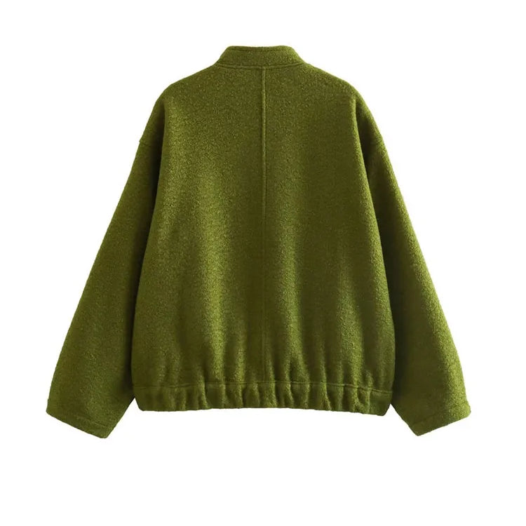 Women Fashion With Pockets Oversized Bomber Jacket Coat Vintage Long Sleeve Snap Button Female Outerwear Chic Tops