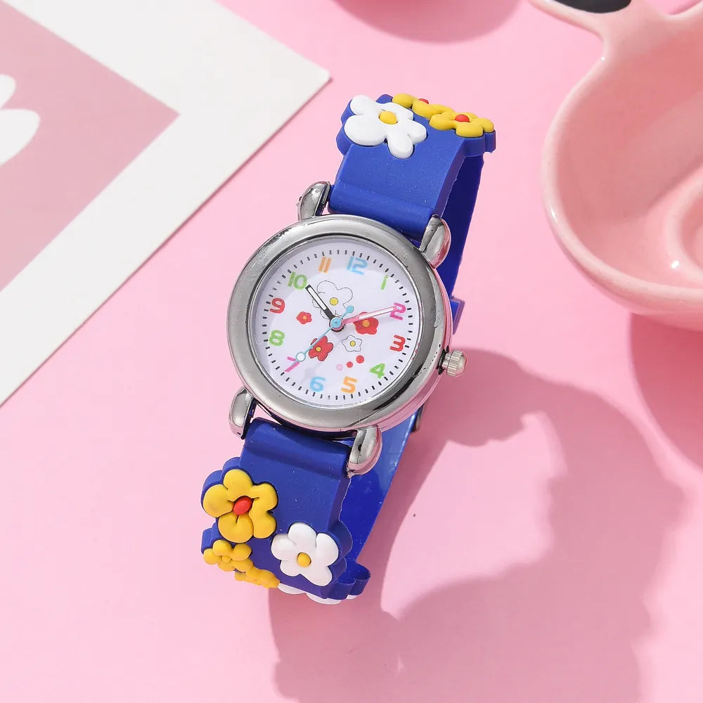 New Kids Watches Cartoon Watches Pink Silicone Quartz Wristwatch Birthday Gift Girl Boy Children Study Time Girl Watch Reloj Dark Blue
