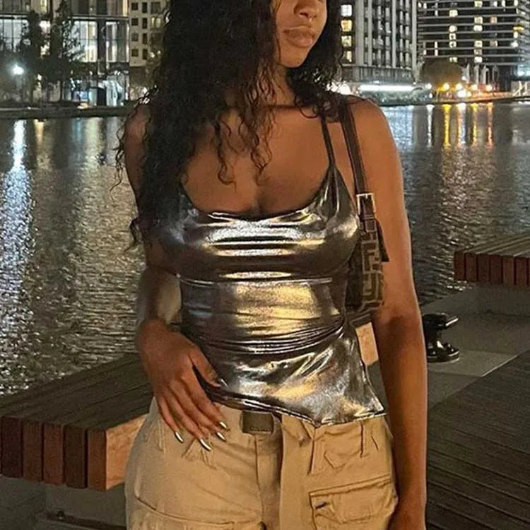 Solid Color Shiny Bodycon Sexy Style Vest Top New Summer Ladies Camisole Casual Basic