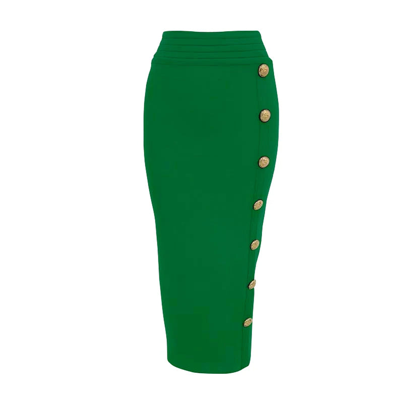 Arrival Women Button Black Blue Red Bodycon Bandage Skirt Designer High Waist High Street Party Club Pencil Skirt 75cm green