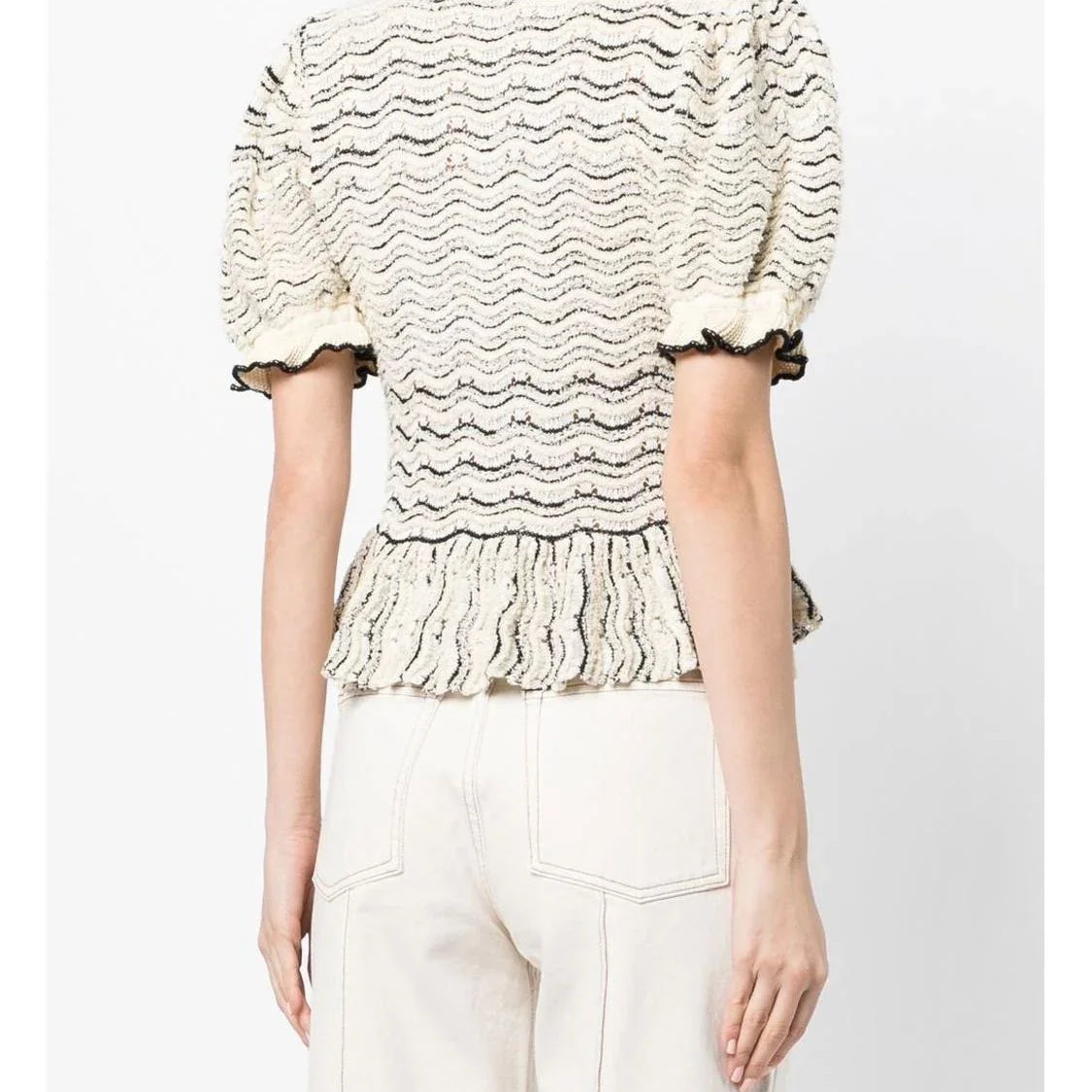 spring and summer new style. Contrast lace knit short-sleeved top