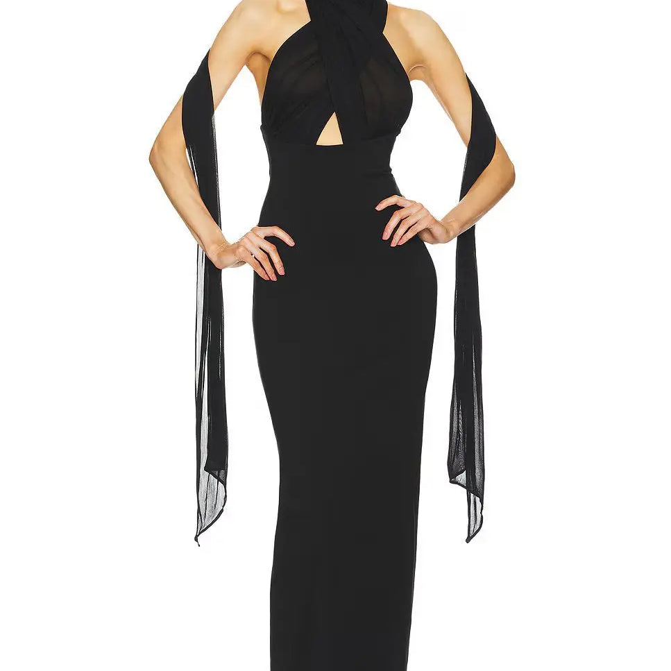 Vestido longo de malha sensual, preto e branco, tomara que caia, para festa noturna, tapete vermelho, atacado