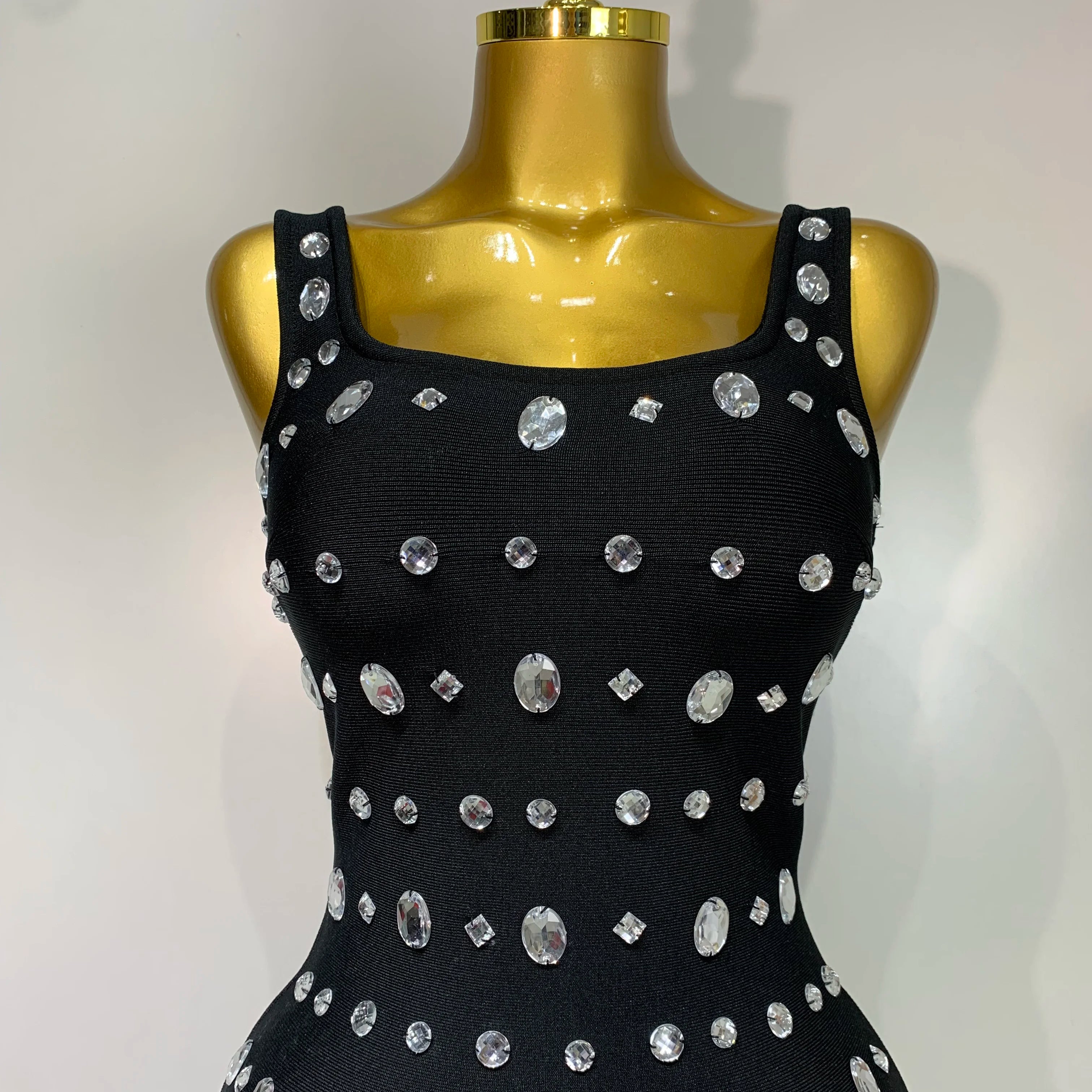 est 2025 Fashion Designer Women's Rhinestone Beaded Elastic Bodycon Bandage Maxi Long Dress Elegant Luxury Birthday Outfit