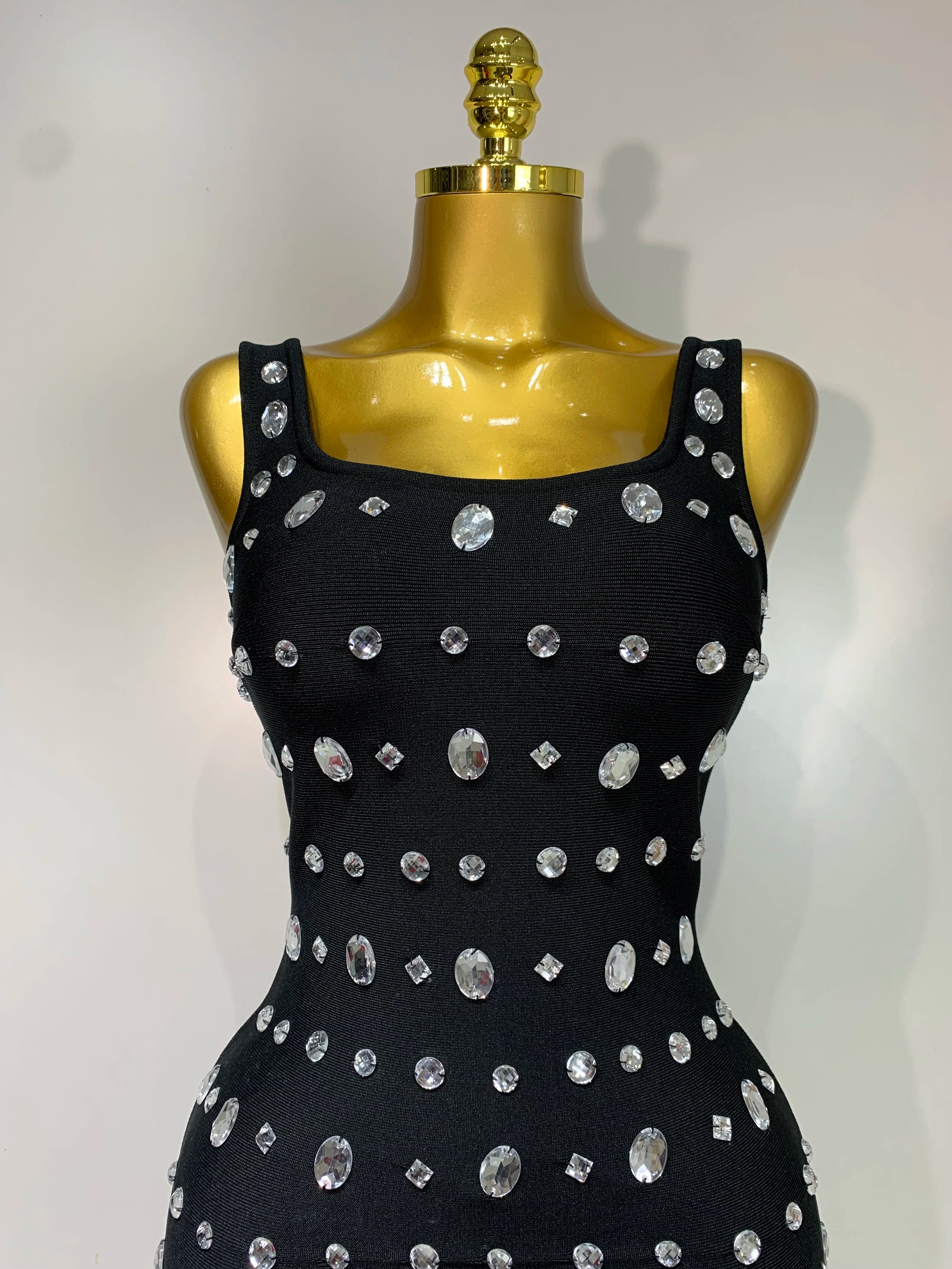 est 2025 Fashion Designer Women's Rhinestone Beaded Elastic Bodycon Bandage Maxi Long Dress Elegant Luxury Birthday Outfit