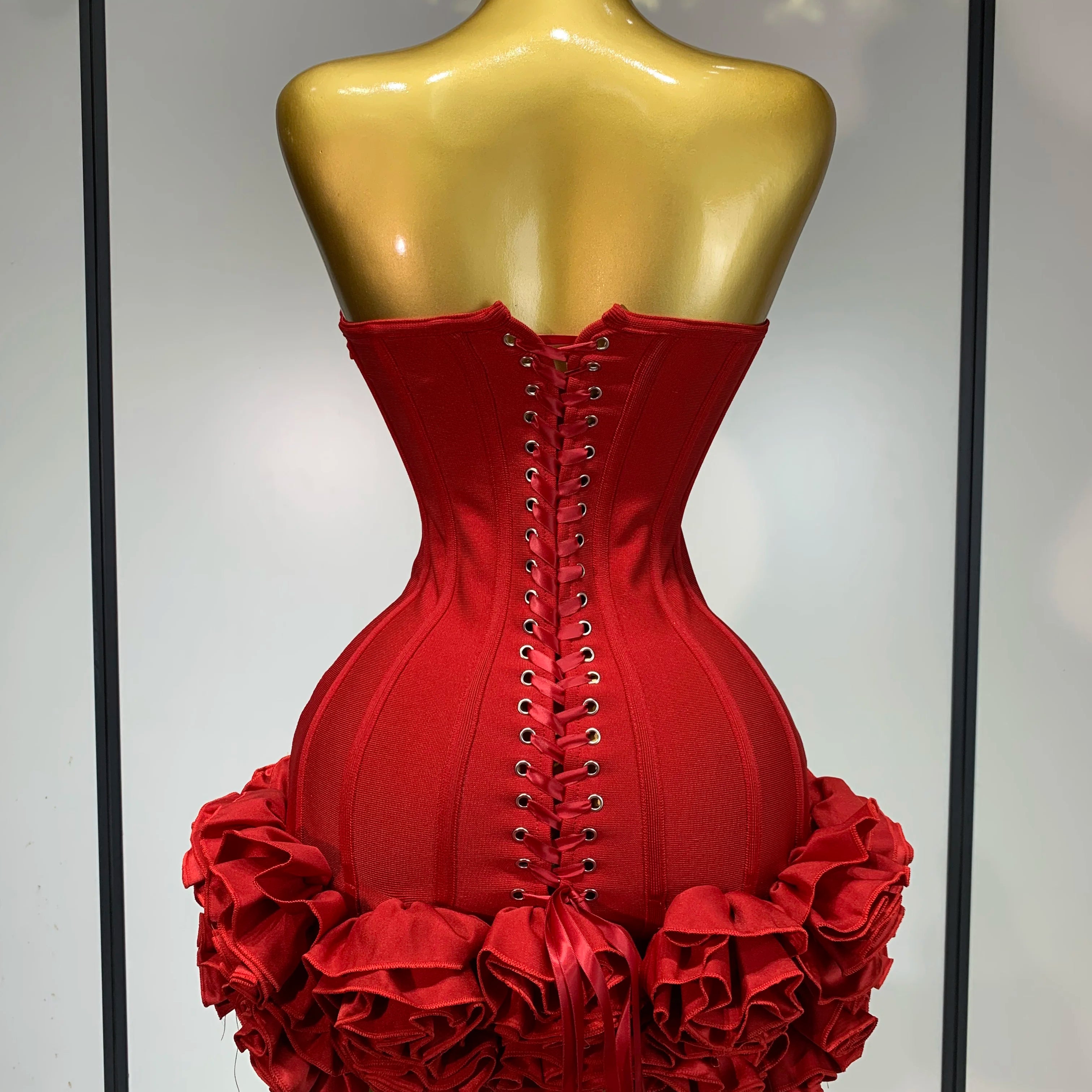 Women Sexy Strapless Backless Flower Embellished Mini Bandage Dress Bodycon Celebrity Party Cocktail Evening Party Club Dresses