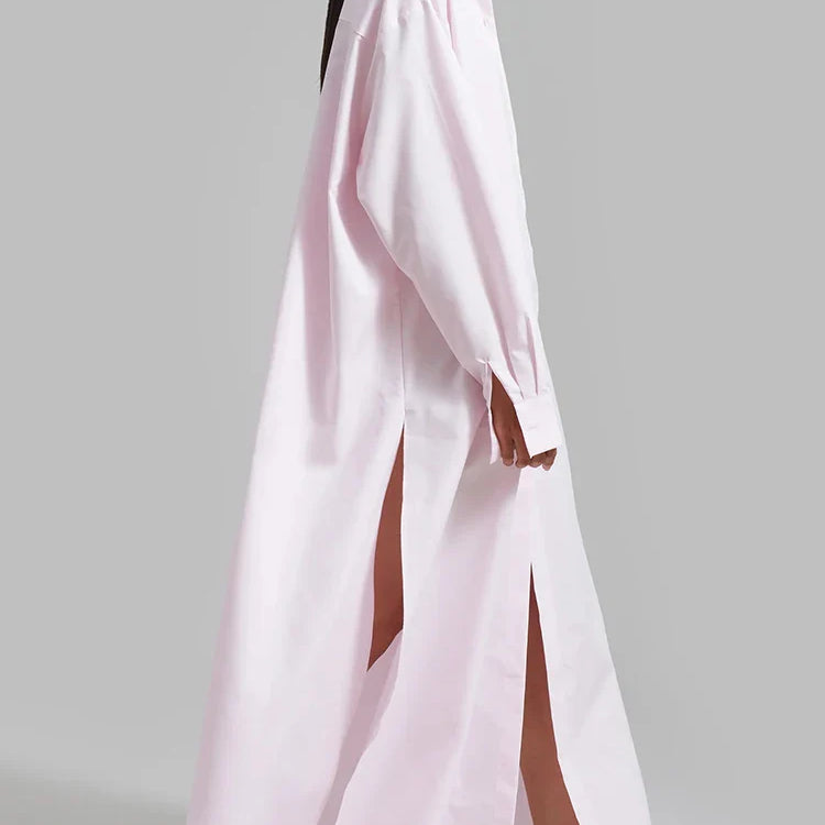 Solid Minimalist Split Dresses For Women Lapel Long Sleeve High Waist Patchwork Single Breasted Loose Dress Female