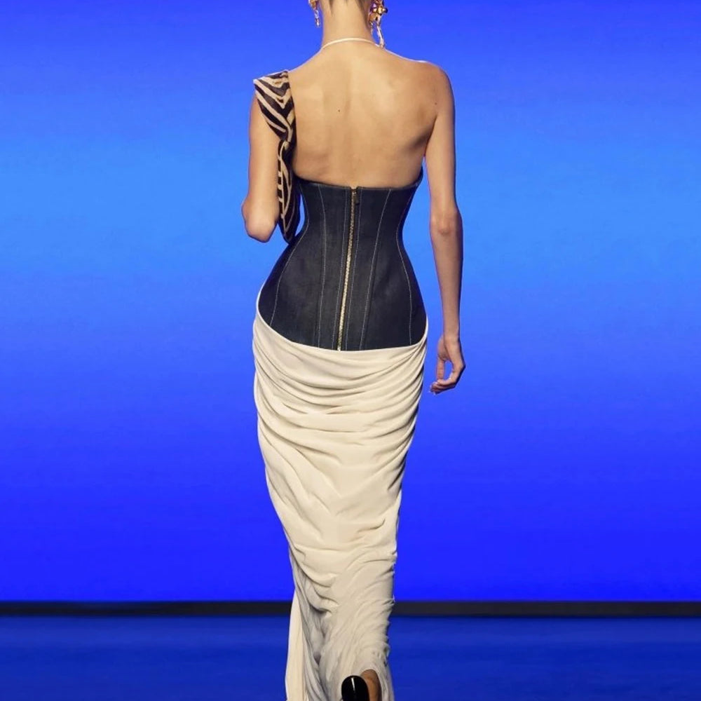 Summer Women Patchwork Drape Halter Backless Maxi Dress For Women Bodycon Sexy Party Elegant Outfits Evening Birthday Clothes