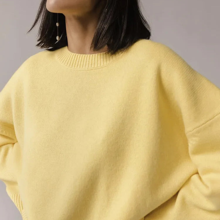 Winter Warm Thick Knit Sweaters Solid Black Sweater Soft Pullover Loose Pullovers Korean Autumn Women Coat O Neck Sweater Jumper Yellow One Size