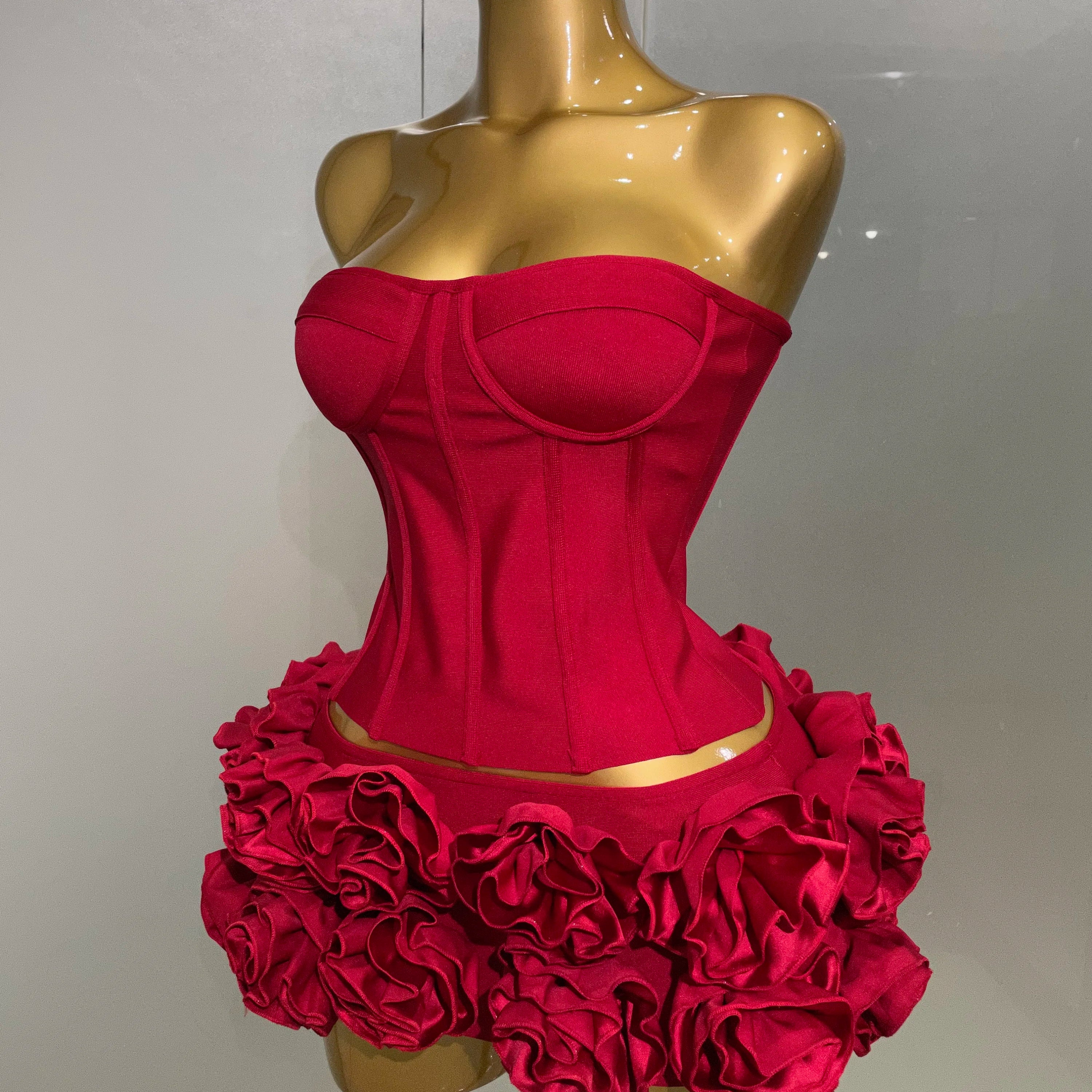 2025 Women Sexy Strapless Prom Gown Fashion Celebrity Club Party Skirt Set Birthday Cocktail Outfit Birthday Party Bandage Dress