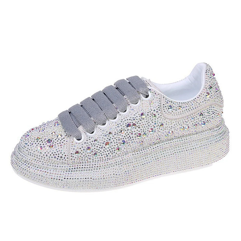 Autumn Women Platform Shoes rhinestones Thick-soled White Silver Shoes Shining Crystal Sneakers Trend Casual Sneakers Colourful