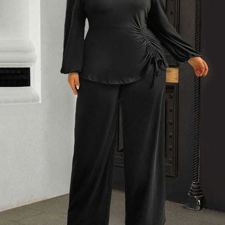 Autumn Plus Size Top and Pant Suit for Women 2 Pieces Pant Sleeve Ladies Pleated Elegant Casual Outfits Wholesale Dropshipping