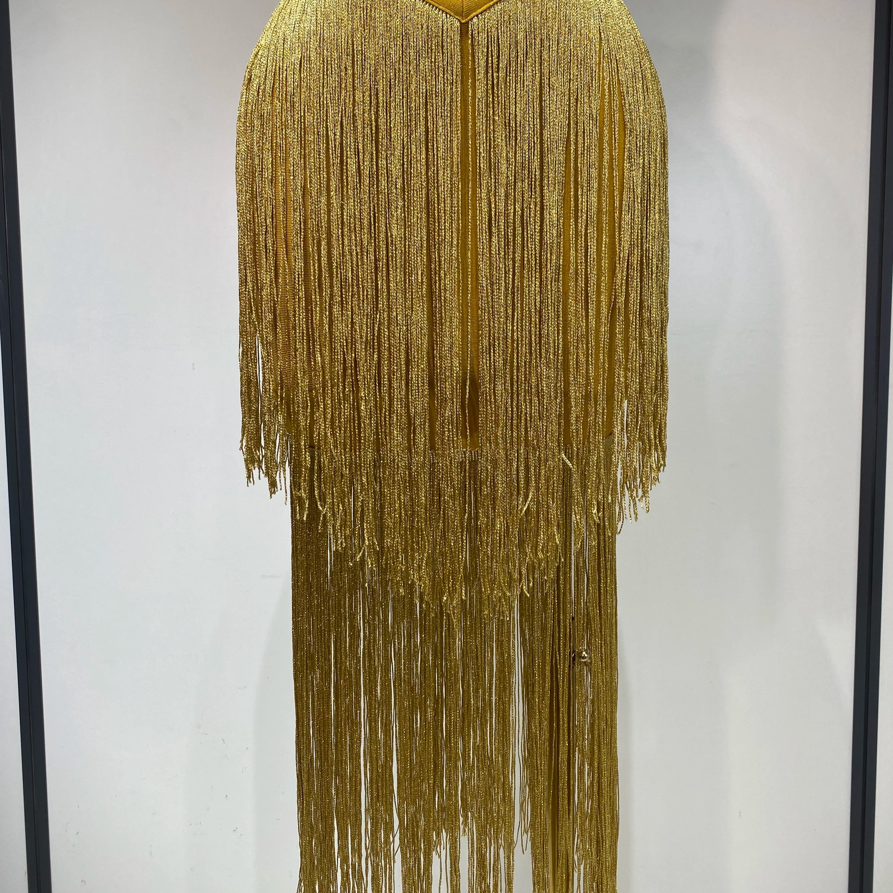 Sexy V Neck Yellow Tassels Women 2025 Prom Dress Sheath Sleeveless Party Gown Elegant Formal Luxury Birthday Club Dresses