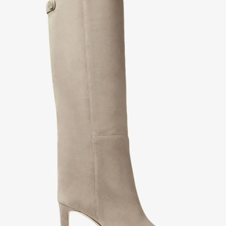 Women's New Thin High Heel Knee Long Boots Fashion Pointed Mid Length Women's Boots Autumn and Winter Fashion Women's Boots 553-apricot