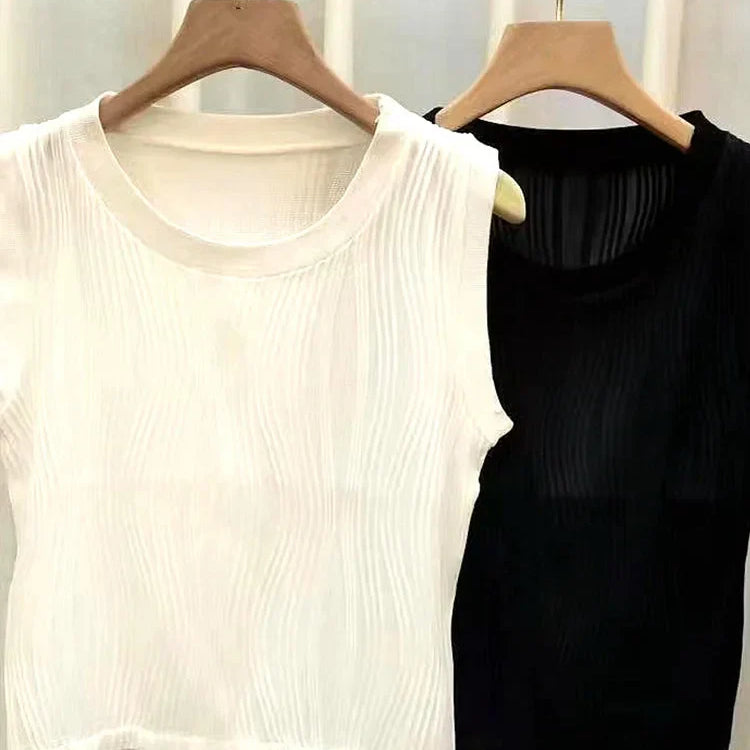 Summer Chic Knitted Vest for Women Fashion Summer Elastic Slim White Tank Top Female Basic Sleeveless Top Women's Clothing