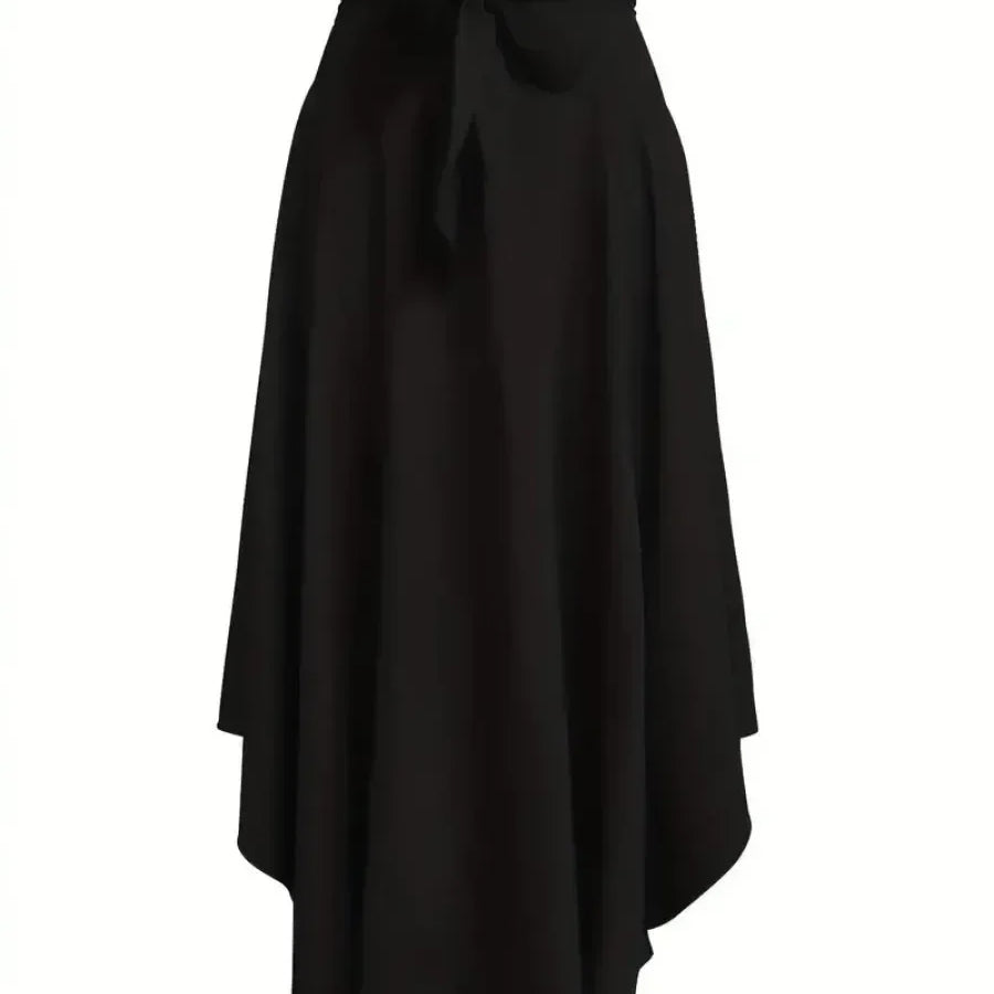 New Women's Fashion Elegant Split Hem Skirts Irregular Design Pleated Maxi Skirt High Waist Solid Lace-up Party Long Dress Femme