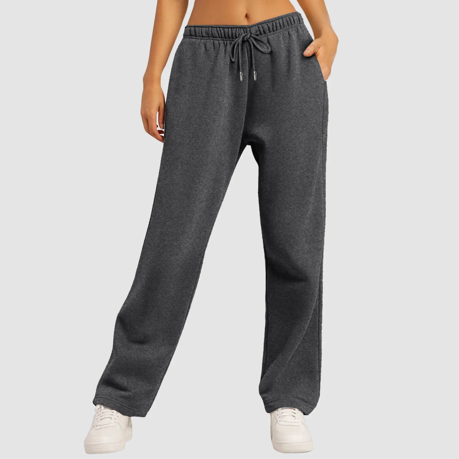 Wide Leg Pants For Women’S Fleece Lined Sweatpants Straight Pants Bottom All-Math Plain Fitness Joggers Travel Basic Pants Dark Gray-A CN
