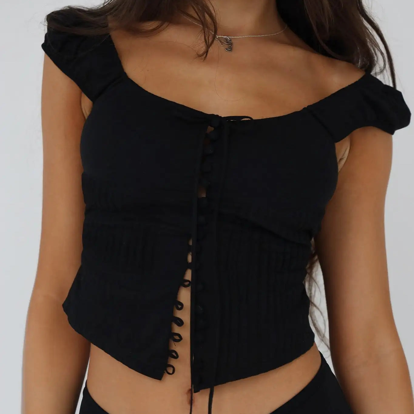 y2k Lace Up Crop Tops Vintage Fairy Grunge Short Sleeve T Shirt Retro Fashion Square Collar Clothes Kawaii Solid Tee Streetwear A