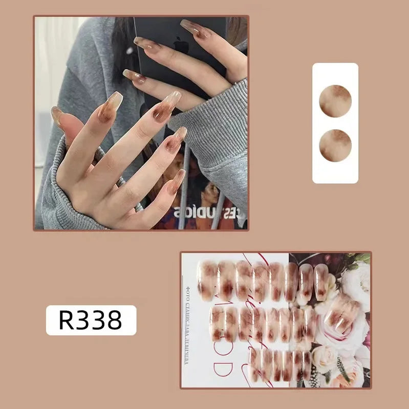 24Pcs/set French Gold Border Nail Elegant&Trendy Wearable Nails for Women Girl New Edition Removable Nail