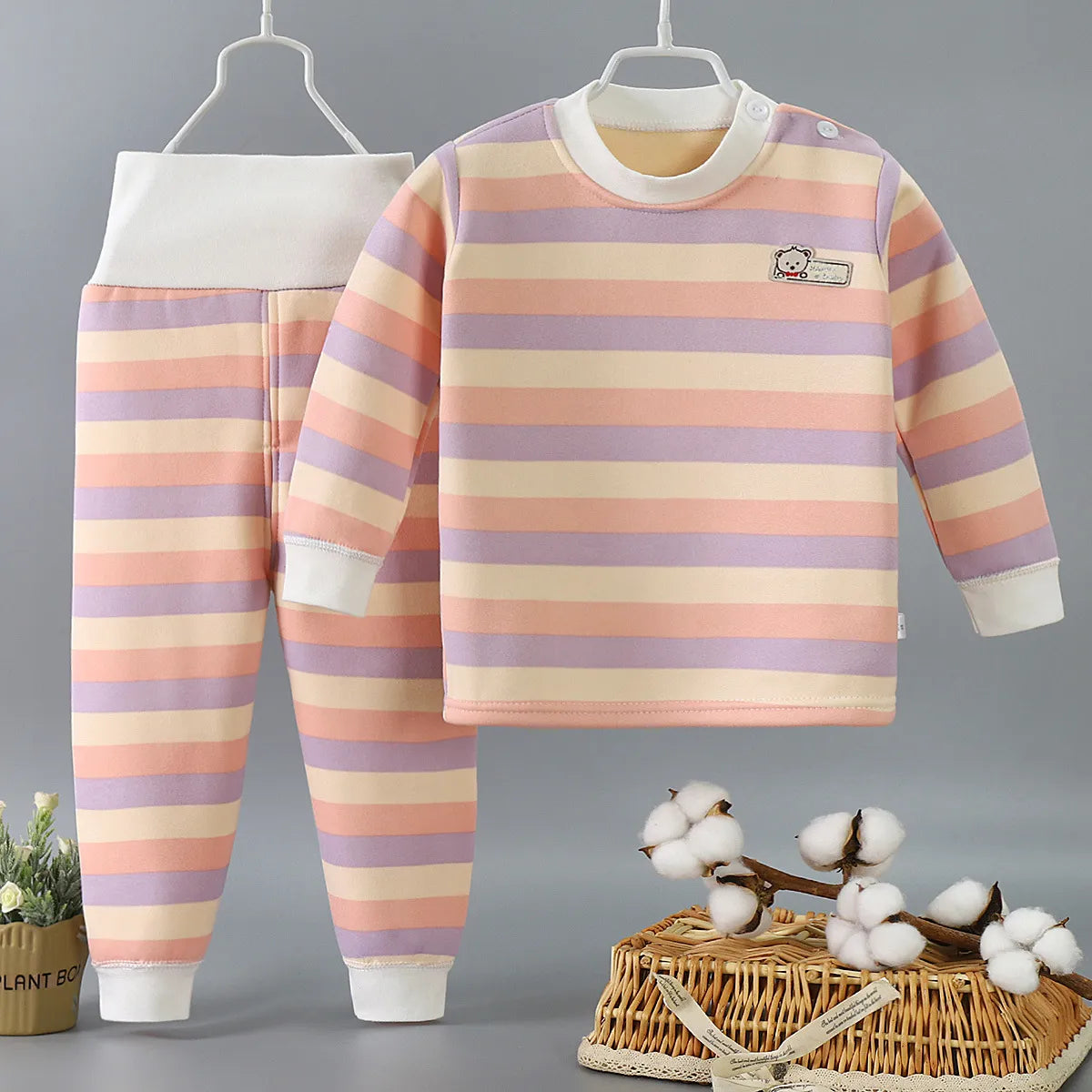 Thicken Warm Plush Children Sets Kids Clothes Boy Girl Underwear Suits Autumn Winter Children Clothinn Pink