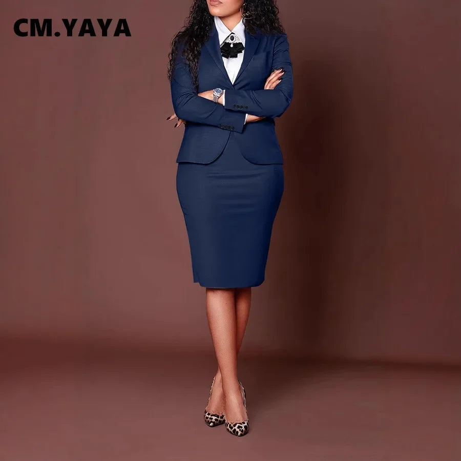 CM.YAYA Women's Set Full Sleeve Button Blazer + Skirts Suit 2025 Winter Casual Streetwear Two 2 Piece Set Africa OL Work Outfits