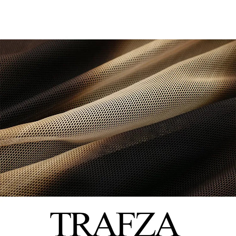 Fashion Women Sexy Mini Dresses O-neck Bodycorn Long Sleeve Pleated Mesh Print Vestidos Female Streetwear Mini Dress