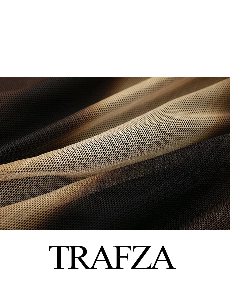 Fashion Women Sexy Mini Dresses O-neck Bodycorn Long Sleeve Pleated Mesh Print Vestidos Female Streetwear Mini Dress