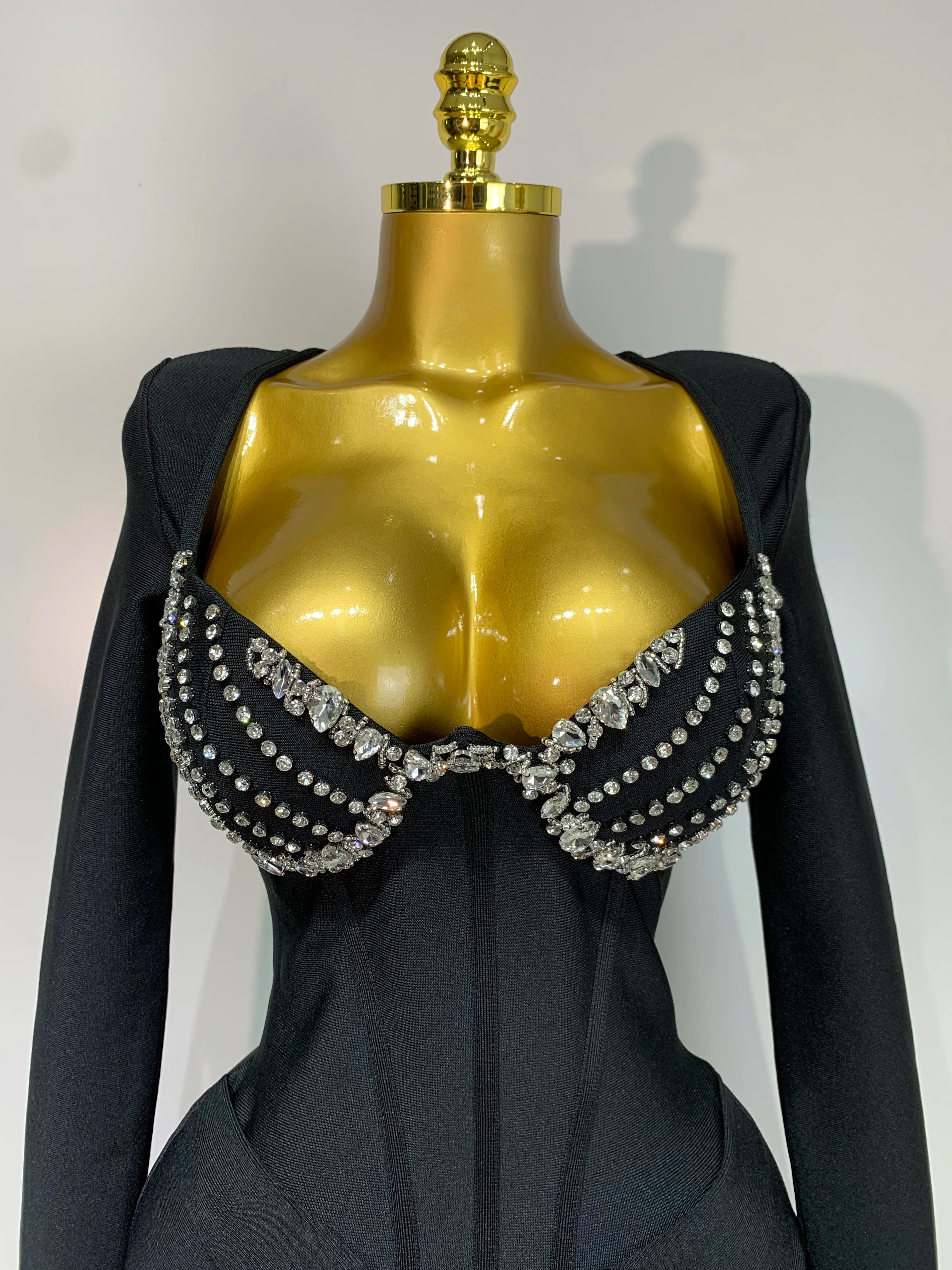 Women Sexy Luxury Sparkly Beading Bandage Dress 2025 Long Sleeve Bodycon Celebrity Party Elegant Evening Club Pary Dresses