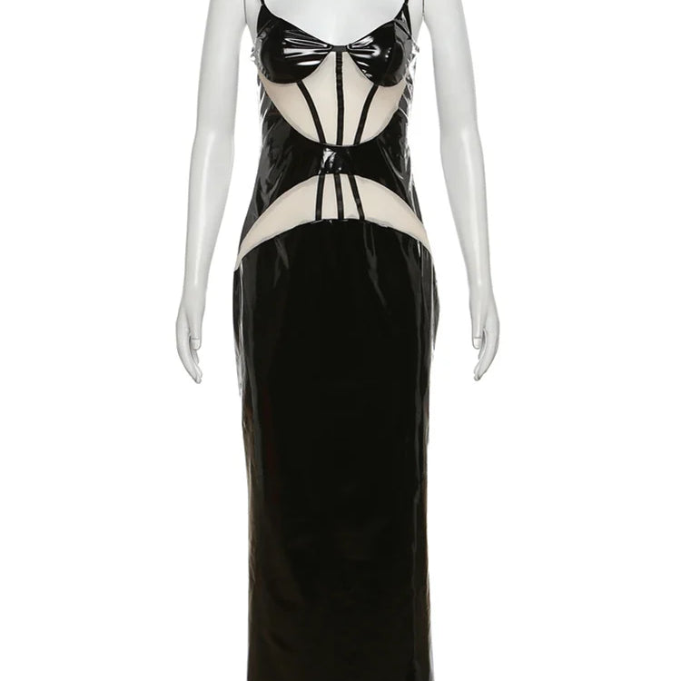 Weird Puss Patchwork Leather Sexy Dress Women Luxury Hipster Birthday Party Clubwear Sleeveless Black Split Bodycon Vestidos