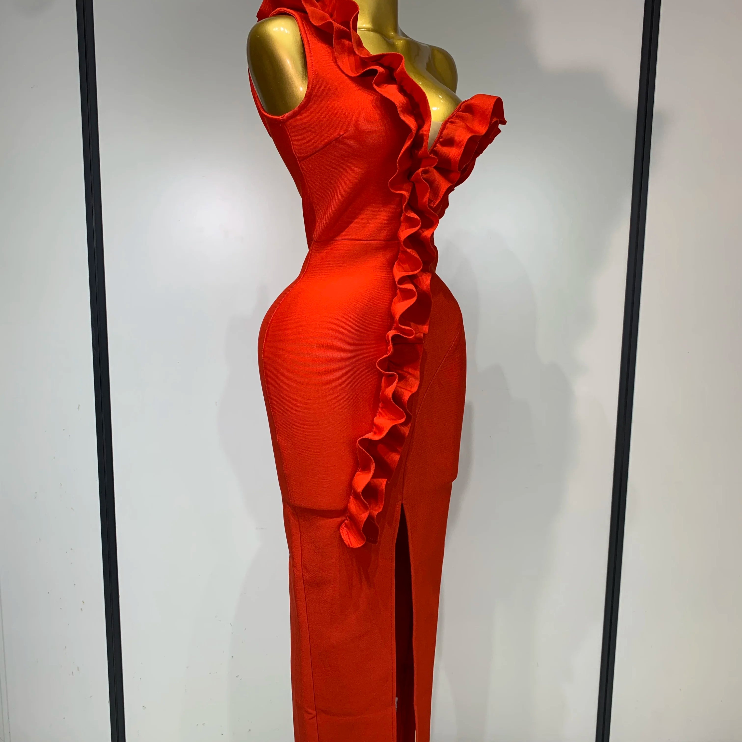 Women Sexy Off Shoulder Ruffles Midi Bodycon Bandage Dress 2025 Knitted Celebrity Elegant Evening Luxury Club Party Dresses