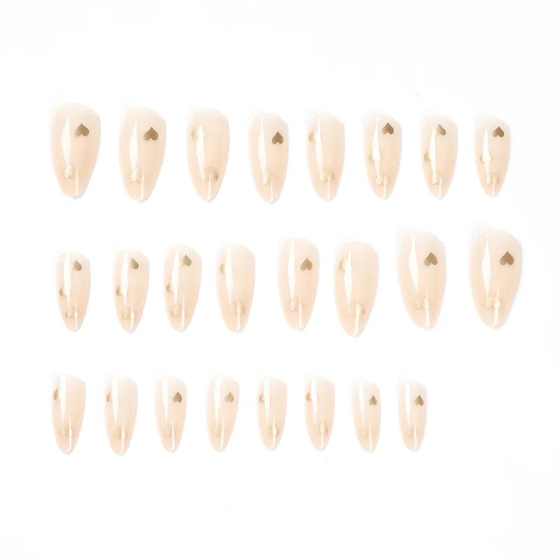 24pcs Simple French Gold Heart Pattern Press on Nail Tips Artificial Fake Nails Seamless Removable False Nails