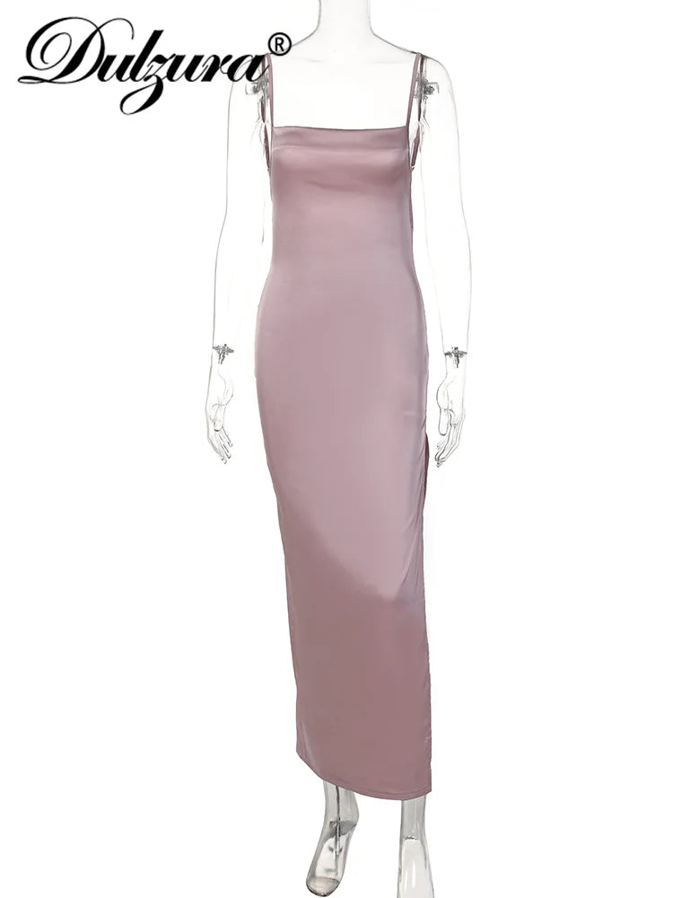 Lace Up Bandage Women Satin Maxi Dress Backless Side Slit Bodycon Party Elegant Birthday Evening Bridesmaid Clothes