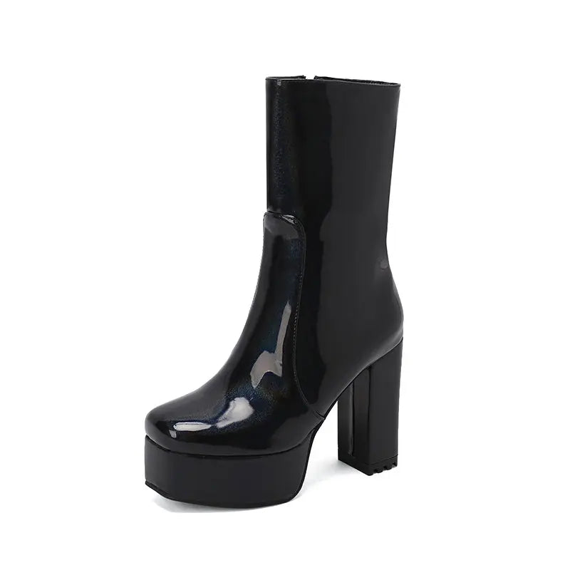 SIMLOVEYO Fashion Women Boots Toe Ultrahigh Chunky Heels 11.5cm Platform 4cm Big Size 41 42 43 Mature Booty