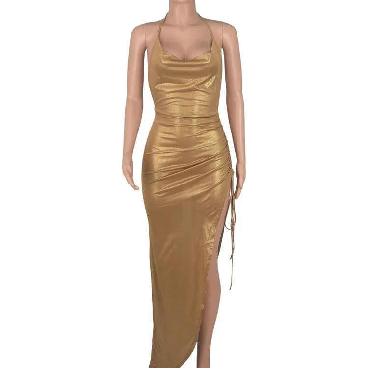 Wmstar Party Dresses Women Christmas Slip Draped V Neck Sexy Luxury Elegant Maxi Dress Birthday Outfits Wholesale Dropshipping