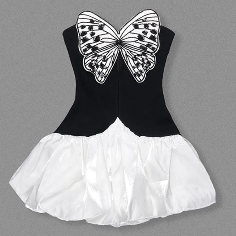 Women Sexy Strapless Backless Butterfly Patchwork Mini A Line Celebrity Bandage Dress 2025 Elegant Evening Club Party Outfit