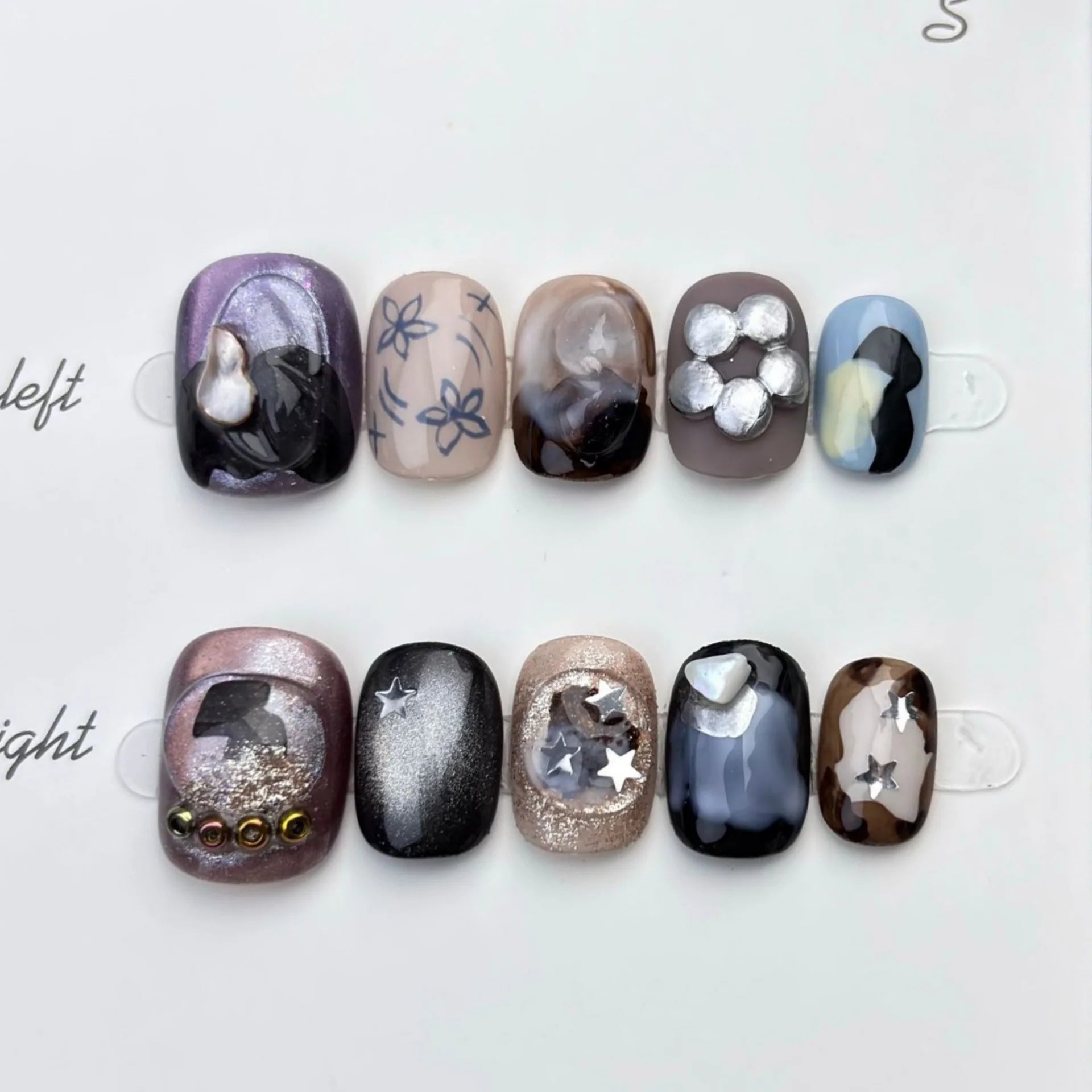 10pcs Short Square Round Handmade False Nails Art Aurora Dopamine Full Cover Nail Tip Reusable Flower Design Press on Fake Nails