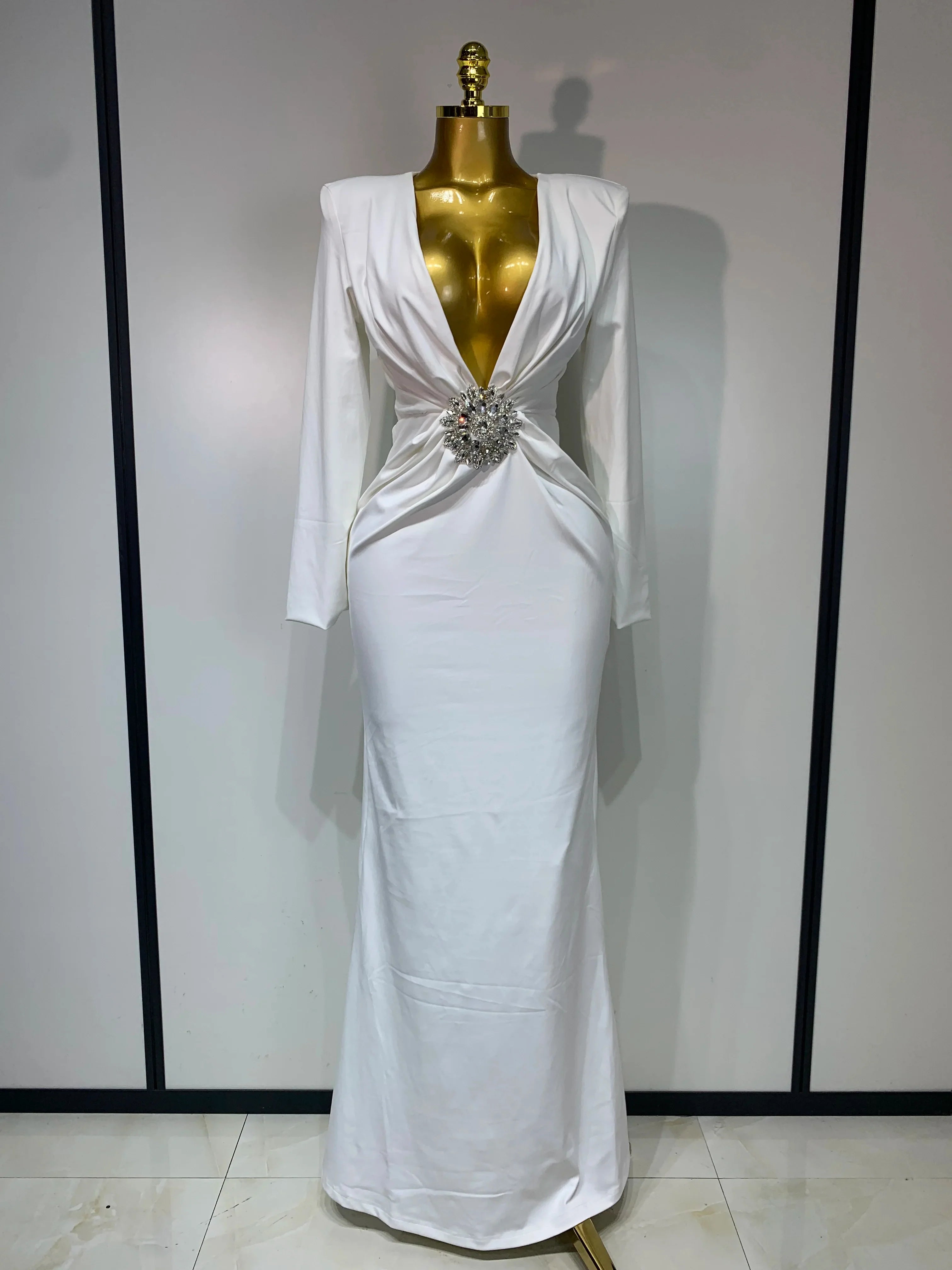 Women Sexy Deep V Neck Long Sleeves Maxi Dresses Celebrity Elegant Evening Party Luxury Birthday Wedding Guest Cocktail Gowns