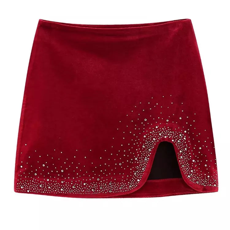 Women Fashion Shinning Sequined Design Irregular Velvet Mini Skirt Faldas Mujer Female Chic Side Zipper Vestidos QUN2663